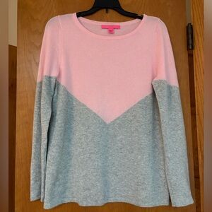 EUC Lilly Pulitzer Brigitte cashmere pink gray sweater Medium